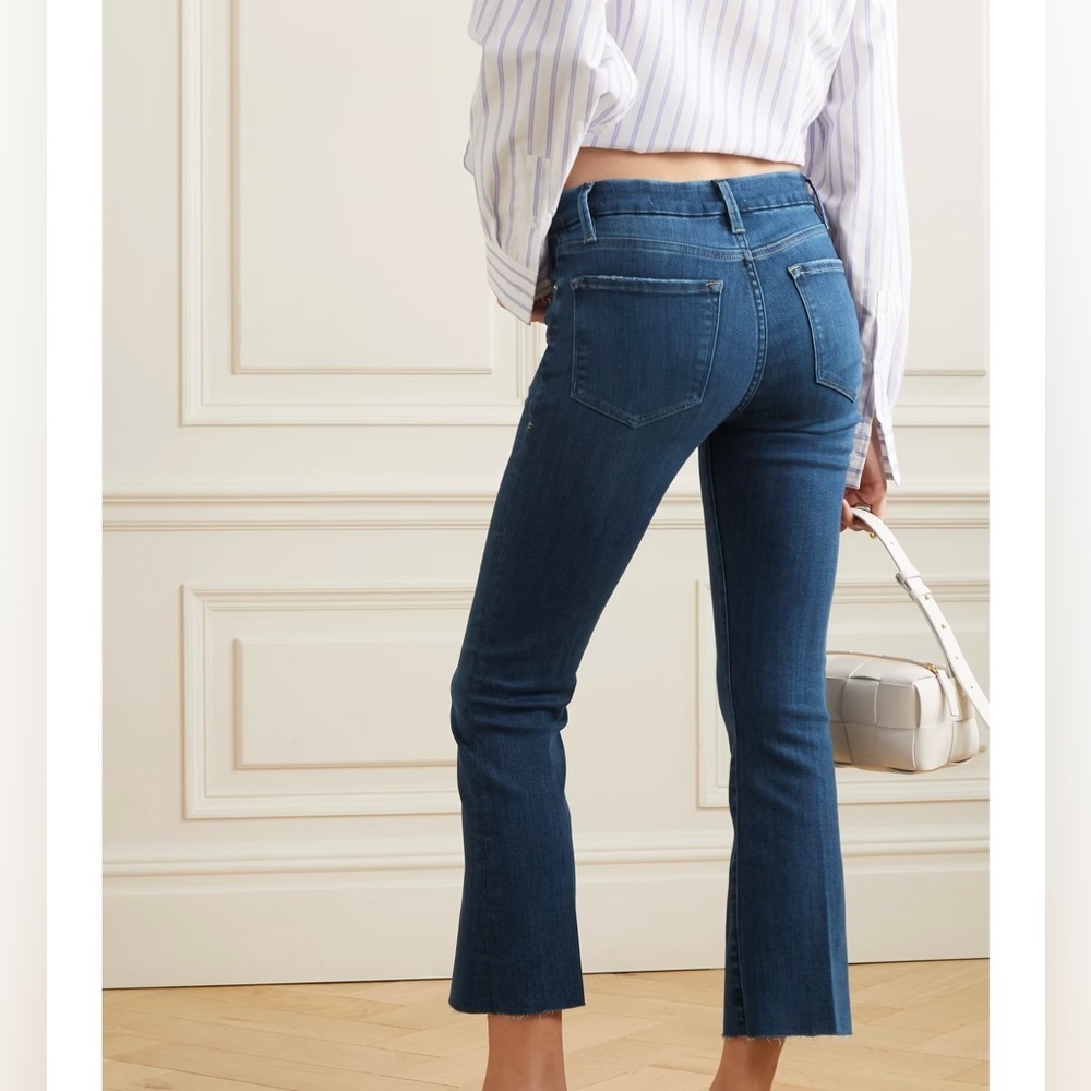 Frame distressed ripped Dark Blue Flared Jeans le crop mini boot 30 - Picture 13 of 14